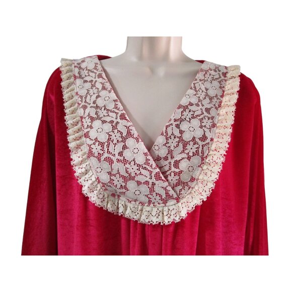 Monte Carlo Raspberry Red Velvet Lace Trim Kaftan House Dress Vintage One Size - Picture 5 of 16